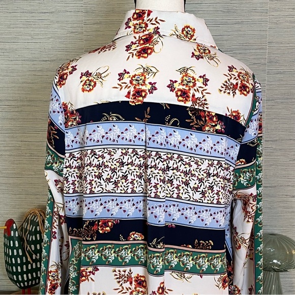 Acoa Button Down Shirt Dress Tunic Womens Small Floral Bohemian Preppy Satin - Picture 6 of 9